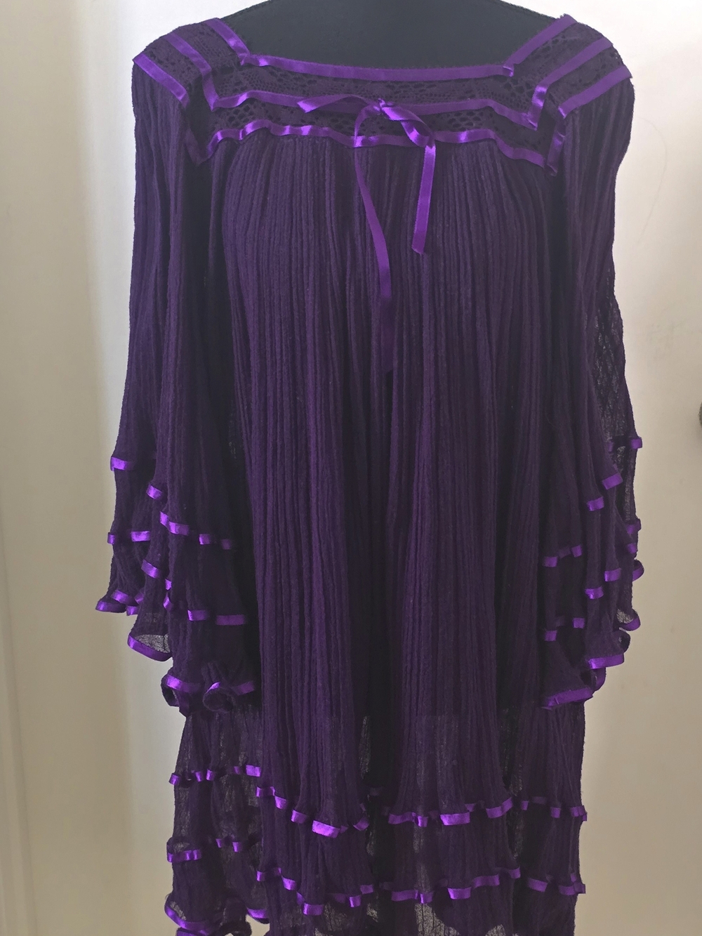 Purple Boho Pleated Ruffle Dress - Picture 2 of 3